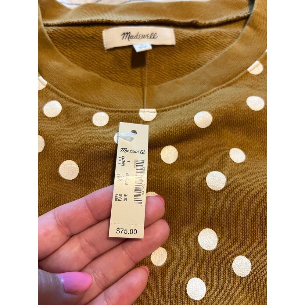 Madewell NWT! Banded Crewneck Polkadot Sweatshirt in Deep Mustard / Green Size M - Picture 9 of 12